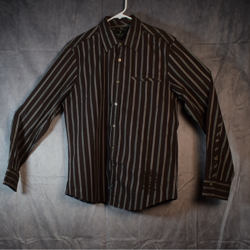 Marc Echo Brown And White Striped Button Down Shirt